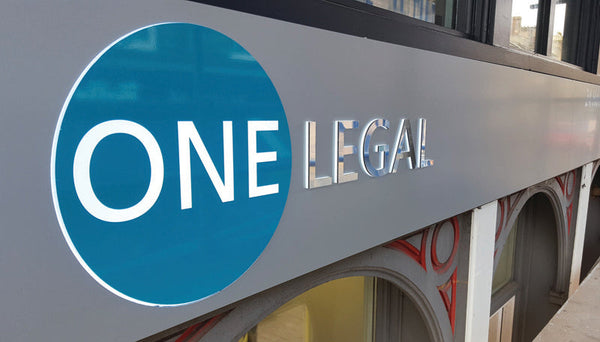 Illuminated tray sign with custom acrylic logo and brushed aluminium 