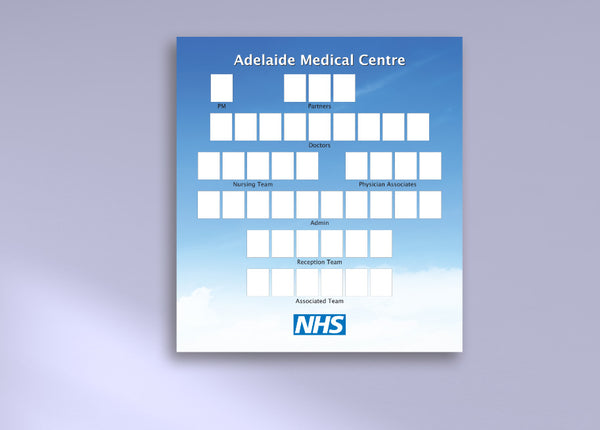 Custom Medical Centre staff Photo board showcasing dedicated healthcare professionals. 